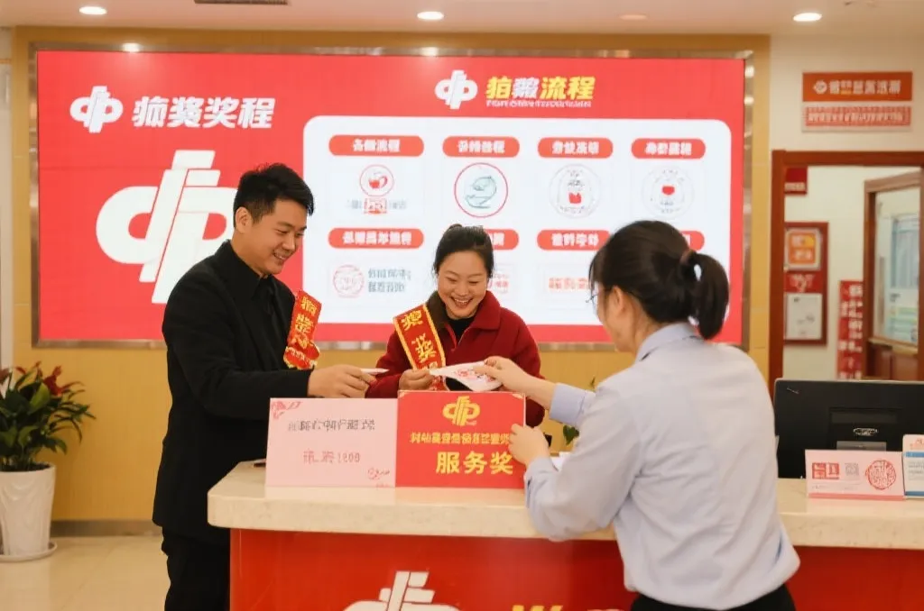 兑奖大厅现场,工作人员为中奖者提供服务